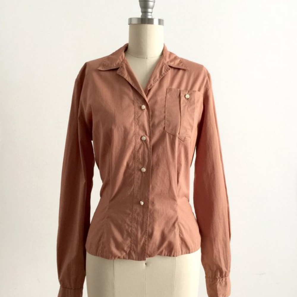 Vintage 1950s Terracotta Blouse • Sz Sm